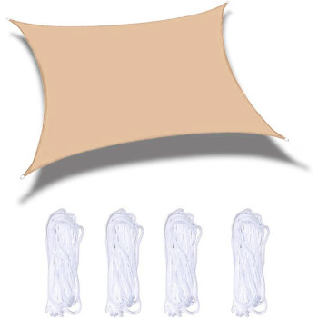 ZER ZertyIre Sun Shade Sail 9.8ft x 13ft, Polyester Rectangular Outdoor Courtyard Garden Waterproof and UV-Proof With 4 Tie Ropes Outdoor Patio Carport (3x4m)