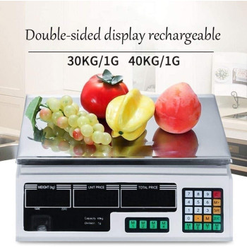 ZCXBHD Digital Electronic Scale Stainless Steel LCD Double Sided Display Price Computing Weighing Commercial Shop Platform Scale For Fruits Veggie Scale (Color : 40KG)