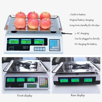 ZCXBHD Digital Electronic Scale Stainless Steel LCD Double Sided Display Price Computing Weighing Commercial Shop Platform Scale For Fruits Veggie Scale (Color : 40KG)