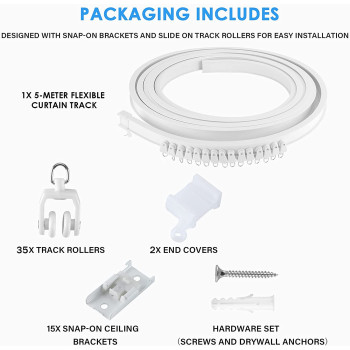 Z-Color Flexible Bendable Ceiling Curtain Track, Curved Ceiling Track for Curtains, Room Divider Ceiling Track Rail System 16.5 FT / 5 Meters