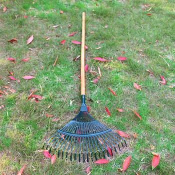 Yardwe 2pcs Garden Leaf Rake Carbon Steel 22-Teeth Poly Shrub Grass Rake With Wood Handle For Lawn Yard Quick Clean Up (Random Color)