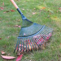 Yardwe 2pcs Garden Leaf Rake Carbon Steel 22-Teeth Poly Shrub Grass Rake With Wood Handle For Lawn Yard Quick Clean Up (Random Color)
