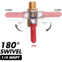 WYNNsky 1/4" Heavy Duty Air Compressor Brass Ball Valve Shut Off Switch, 1/4 Inch Male And Female NPT Thread Pipe Fitting