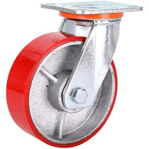 WIN&FACATORY Heavy Duty Panel Industrial Metal Casting Wheels Red Rotatable Polyurethane Furniture Roll Iron Core 360 deg Bearing high load silent 1 piece for large furniture trolleys platform tru