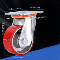 WIN&FACATORY Heavy Duty Panel Industrial Metal Casting Wheels Red Rotatable Polyurethane Furniture Roll Iron Core 360 deg Bearing high load silent 1 piece for large furniture trolleys platform tru