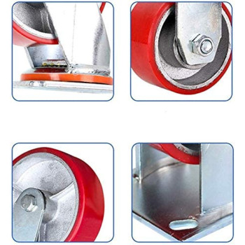 WIN&FACATORY Heavy Duty Panel Industrial Metal Casting Wheels Red Rotatable Polyurethane Furniture Roll Iron Core 360 deg Bearing high load silent 1 piece for large furniture trolleys platform tru