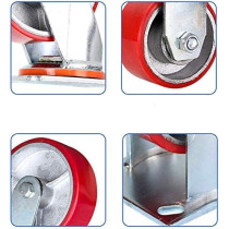 WIN&FACATORY Heavy Duty Panel Industrial Metal Casting Wheels Red Rotatable Polyurethane Furniture Roll Iron Core 360 deg Bearing high load silent 1 piece for large furniture trolleys platform tru