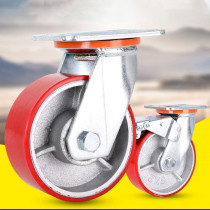WIN&FACATORY Heavy Duty Panel Industrial Metal Casting Wheels Red Rotatable Polyurethane Furniture Roll Iron Core 360 deg Bearing high load silent 1 piece for large furniture trolleys platform tru