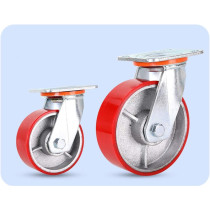 WIN&FACATORY Heavy Duty Panel Industrial Metal Casting Wheels Red Rotatable Polyurethane Furniture Roll Iron Core 360 deg Bearing high load silent 1 piece for large furniture trolleys platform tru