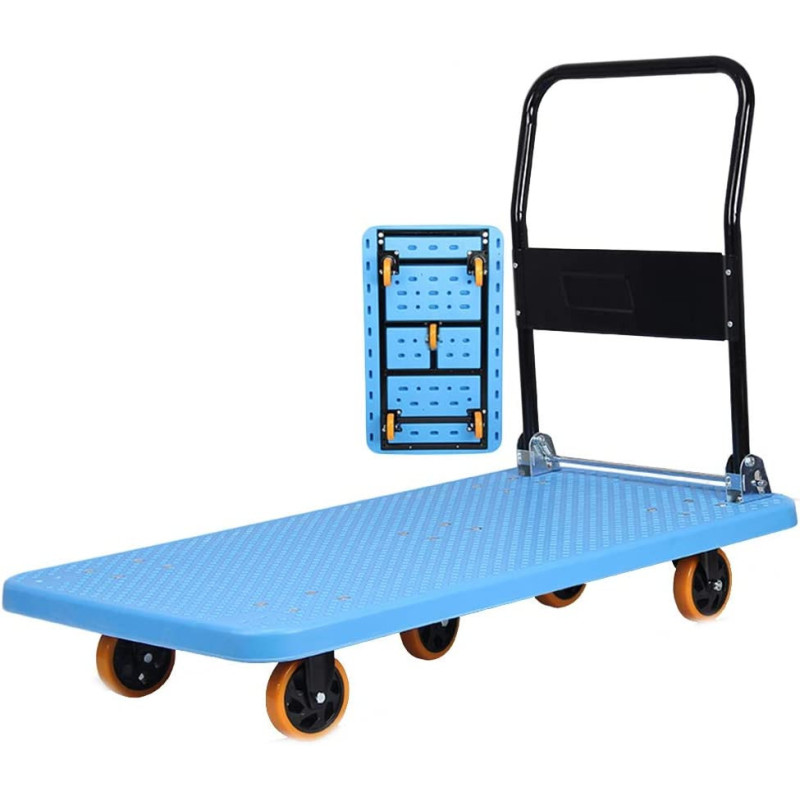Folding Hand Cart Platform Trolley 500 Kg Capacity Platform Truck Multi-Functional Folding Barrow For Easy Transportation (Color : Blue, Size : 109X64X86CM)