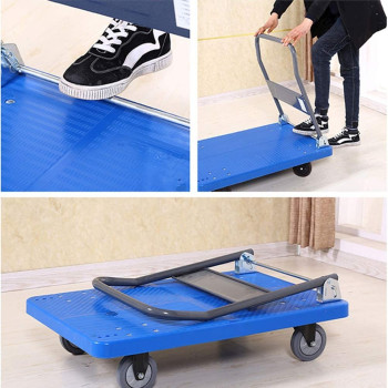 Folding Hand Cart Platform Trolley 500 Kg Capacity Platform Truck Multi-Functional Folding Barrow For Easy Transportation (Color : Blue, Size : 109X64X86CM)