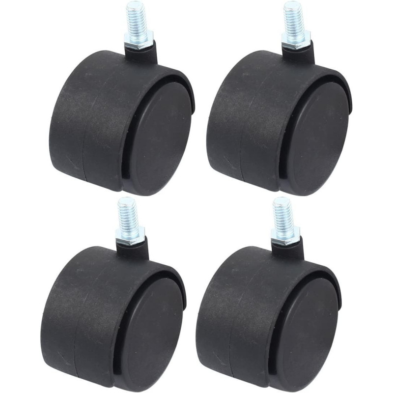 VNDEFUL 4 Piece 8mm Screw Double Wheel Threaded Swivel Caster for Office Chair(Black)