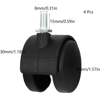 VNDEFUL 4 Piece 8mm Screw Double Wheel Threaded Swivel Caster for Office Chair(Black)
