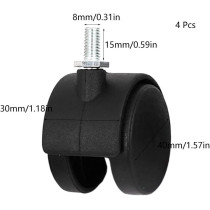 VNDEFUL 4 Piece 8mm Screw Double Wheel Threaded Swivel Caster for Office Chair(Black)