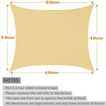 JT-House Sun Shade Sails Rectangle UV Block Canopy 185 GSM HDPE Awning for Lawn Patio Backyard Carport Garden Outdoor Activities (4 * 6 M)