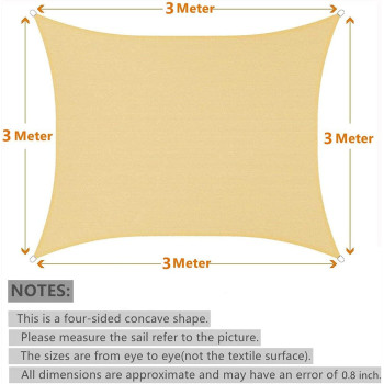 JT-House Sun Shade Sails Rectangle UV Block Canopy 185 GSM HDPE Awning for Lawn Patio Backyard Carport Garden Outdoor Activities (3 * 3 M)