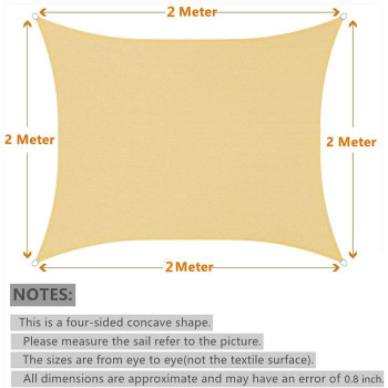 JT-House Sun Shade Sails Rectangle UV Block Canopy 185 GSM HDPE Awning for Lawn Patio Backyard Carport Garden Outdoor Activities (2 * 2 M)