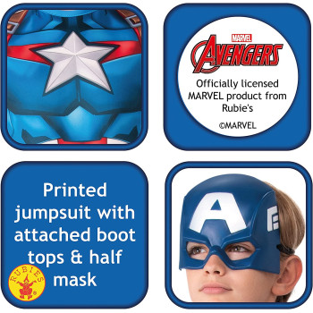 Rubies Official Marvel Avengers Captain America Classic Childs Costume, Kids Superhero Fancy Dress Small
