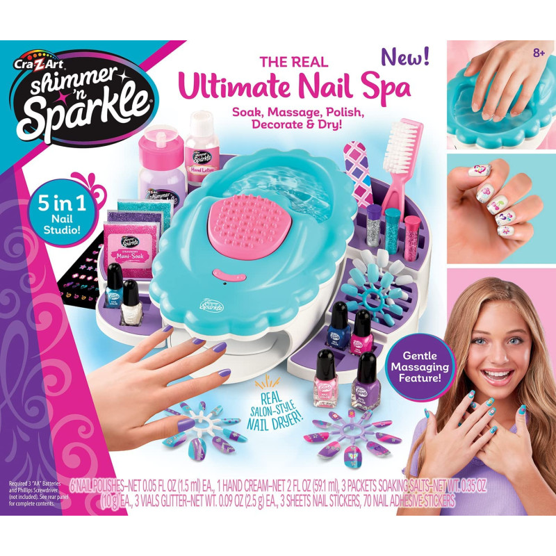 Shimmer And Sparkle Crazart Ultimate Nail Spa Set For Kids And Teens, 5In1 Nail Studio, Soak, Massage, Polish, Decorate And Dry, Multicolor, Sns-65506