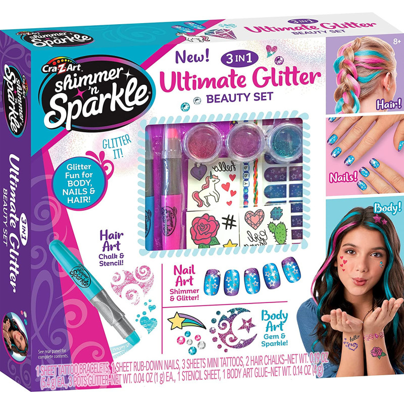 Shimmer N Sparkle 3 N1 Ultimate Glitter Beauty Set, Multi Color, 65501
