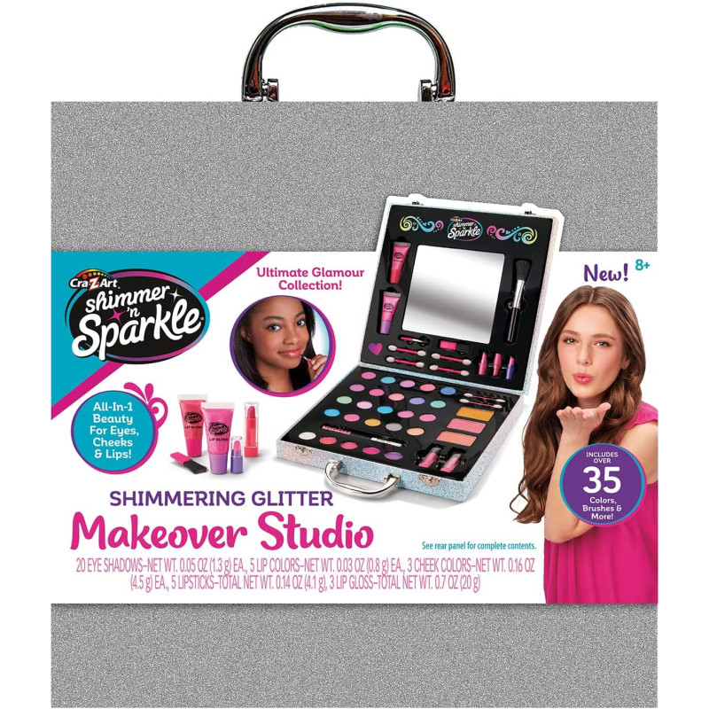 Shimmer 'N Sparkle Glitter Makeover Studio Beauty Kit - All-In-One Beauty For Eye, Cheeks And Lips For Ages 8 And Up