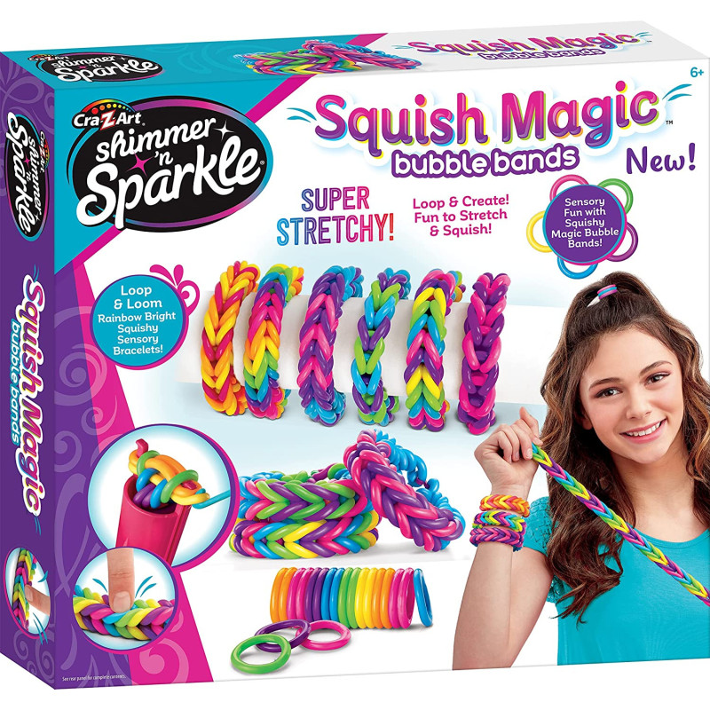 Shimmer N Sparkle Squish Magic Bubble Bands Loom Band Making Kit, Friendship Bracelets Crafting Toy Rubber Bands Set