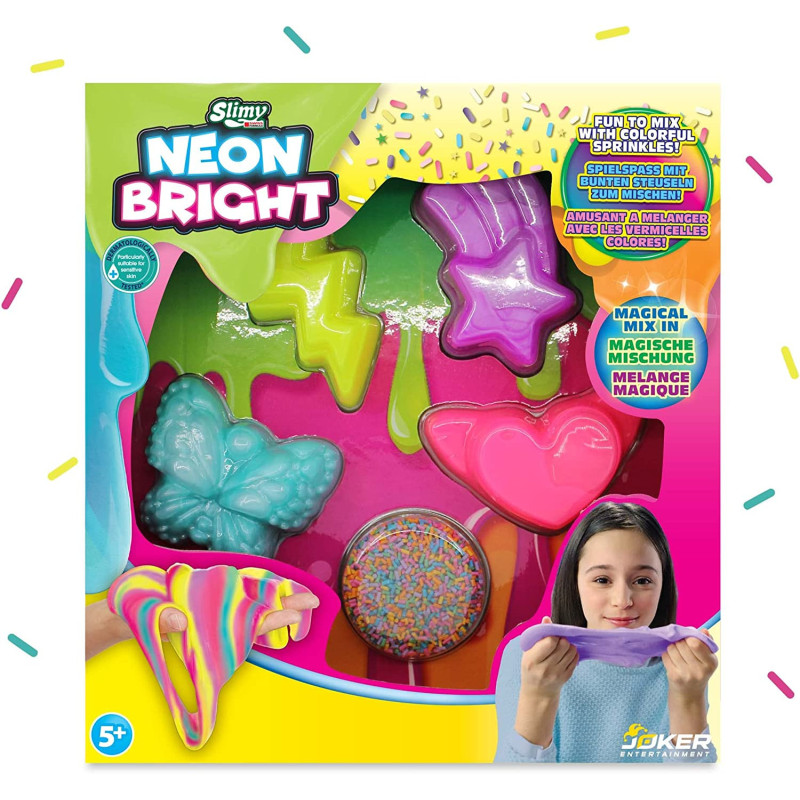 Slimy Neon Bright 240 G Original Slimy Slime Toy Set For Children, Slime With Colourful Sprinkles For Kneading And Mixing For Creative Fun, Elastic Play Clay Toy From 3 Years, 33484
