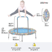 Smartrike Indoor Toddler Trampoline With Handle, Ball Pit With 100 Balls Included, Foldable Baby Trampoline, Kids Trampoline For 1-5 Years