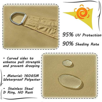 CLG Triangle Sun Shade Sail, Outdoor Swimming Pools Garden Patio, Waterproof 98% Anti-UV Sunscreen Awning Canopy, Various Sizes, Easy Clean