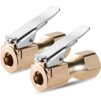 CZC AUTO Heavy Duty Brass Air Chuck, Closed Flow Straight Tire Chuck with Lock-on Clip, 1/4" FNPT Tyre Chuck for Tire Inflator Pressure Gauge Air Pump Compressor Accessories (Brass, 2 Pack)