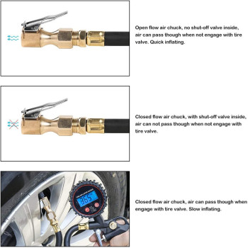 CZC AUTO Heavy Duty Brass Air Chuck, Closed Flow Straight Tire Chuck with Lock-on Clip, 1/4" FNPT Tyre Chuck for Tire Inflator Pressure Gauge Air Pump Compressor Accessories (Brass, 2 Pack)