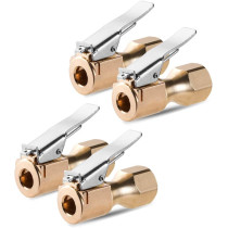 CZC AUTO Heavy Duty Brass Air Chuck, Closed Flow Straight Tire Chuck with Lock-on Clip, 1/4" FNPT Tyre Chuck for Tire Inflator Pressure Gauge Air Pump Compressor Accessories (Brass, 4 Pack)