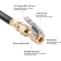 CZC AUTO Heavy Duty Brass Air Chuck, Closed Flow Straight Tire Chuck with Lock-on Clip, 1/4" FNPT Tyre Chuck for Tire Inflator Pressure Gauge Air Pump Compressor Accessories (Brass, 4 Pack)