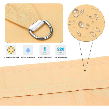 D&D Rectangle Shade Sail 5 x 7 Meter Feet 95% 180GSM UV Block Canopy Sun Shade Cloth for Outdoor Patio Lawn Garden Backyard Sand (3 x 3 Meter,Sand)