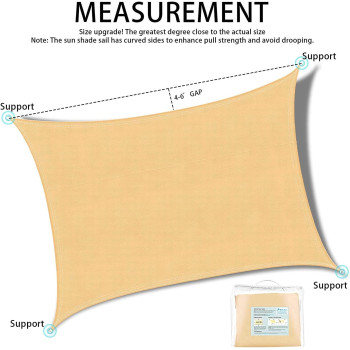 D&D Rectangle Shade Sail 5 x 7 Meter Feet 95% 180GSM UV Block Canopy Sun Shade Cloth for Outdoor Patio Lawn Garden Backyard Sand (3 x 3 Meter,Sand)