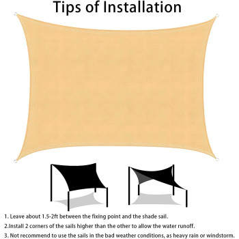 D&D Rectangle Shade Sail 5 x 7 Meter Feet 95% 180GSM UV Block Canopy Sun Shade Cloth for Outdoor Patio Lawn Garden Backyard Sand (3 x 3 Meter,Sand)