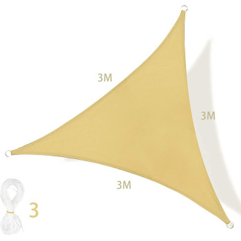 D&D EM Triangle Shade Sail 95% 185GSM UV Block Canopy Sun Shade Cloth for Outdoor Patio Lawn Garden Backyard Sand (3 * 3 * 3M)