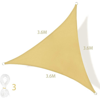 D&D EM Triangle Shade Sail 95% 185GSM UV Block Canopy Sun Shade Cloth for Outdoor Patio Lawn Garden Backyard Sand (3.6 * 3.6 * 3.6M)
