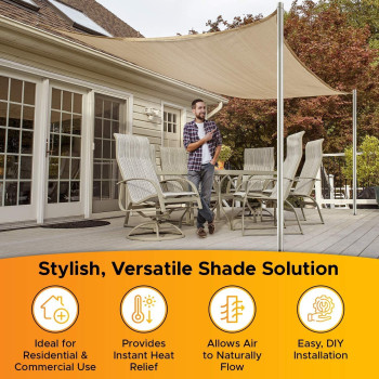 D&D PA Original Rectangle Sun Shade Sail - 185Gsm Uv Blocking Outdoor Canopy Awning for Backyard, Garden, Pool, Patio - Stainless Steel D-Rings Attached for Lightning-Fast Installation