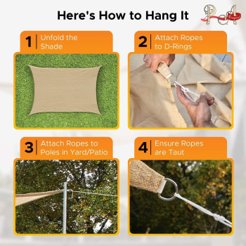D&D PA Original Rectangle Sun Shade Sail - 185Gsm Uv Blocking Outdoor Canopy Awning for Backyard, Garden, Pool, Patio - Stainless Steel D-Rings Attached for Lightning-Fast Installation