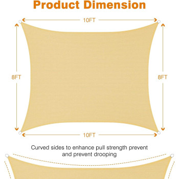 D&D PA Sun Shade Sail Rectangle, Sun Blocking Canopy Sail for Patios, Lawn, Porch, Deck, Backyard, Pergola or Outdoor Activities, 95% UV Blockage & Breathable Material, Sand