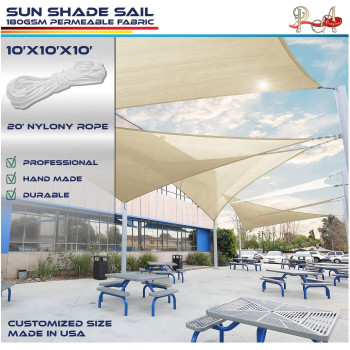 D&D PA Sun Shade Sail Triangle Canopy for Patio Garden Awning Canopy Shade Cover UV Block Fabric Durable Outdoor for Shading Backyard Pool Pond Pergola With 3 Tie Ropes (3 X 3 X 3 M,Beige)