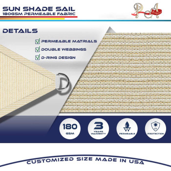 D&D PA Sun Shade Sail Triangle Canopy for Patio Garden Awning Canopy Shade Cover UV Block Fabric Durable Outdoor for Shading Backyard Pool Pond Pergola With 3 Tie Ropes (3 X 3 X 3 M,Beige)