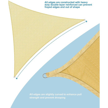 D&D PA Sun Shade Sail Triangle Canopy for Patio Garden Awning Canopy Shade Cover UV Block Fabric Durable Outdoor for Shading Backyard Pool Pond Pergola With 3 Tie Ropes (5 X 5 X 5 M,Beige)