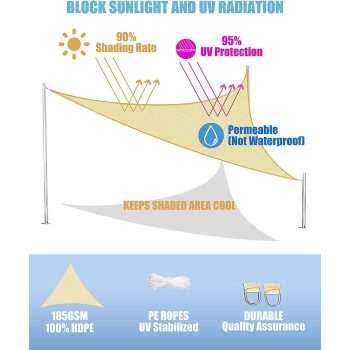 D&D PA Sun Shade Sail Triangle Canopy for Patio Garden Awning Canopy Shade Cover UV Block Fabric Durable Outdoor for Shading Backyard Pool Pond Pergola With 3 Tie Ropes (5 X 5 X 5 M,Beige)