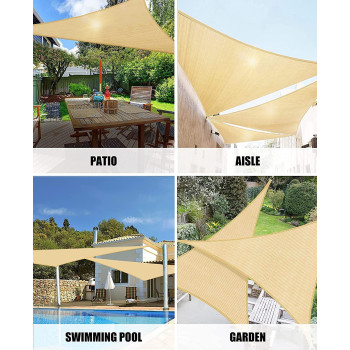 D&D PA Sun Shade Sail Triangle Canopy for Patio Garden Awning Canopy Shade Cover UV Block Fabric Durable Outdoor for Shading Backyard Pool Pond Pergola With 3 Tie Ropes (5 X 5 X 5 M,Beige)
