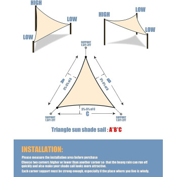 D&D PA Sun Shade Sail Triangle Canopy for Patio Garden Awning Canopy Shade Cover UV Block Fabric Durable Outdoor for Shading Backyard Pool Pond Pergola With 3 Tie Ropes (5 X 5 X 5 M,Beige)