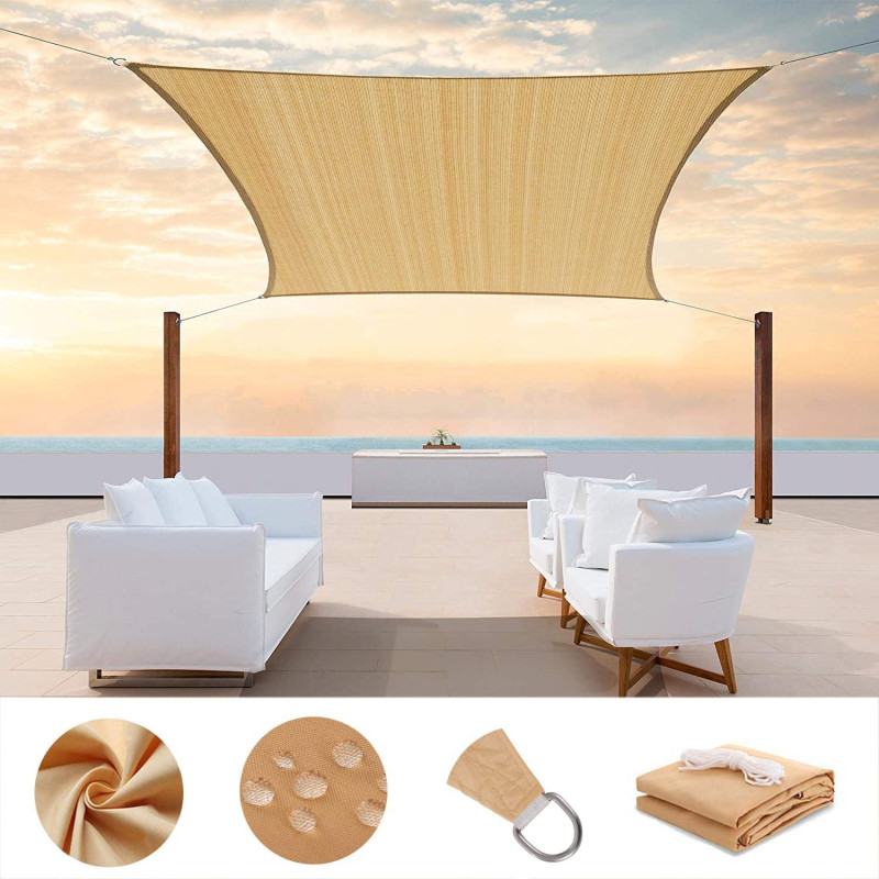 DD PA Sun Sail Shade Square Waterproof Outdoor UV Protection Summer Cool Party Beach Leisure Awning Canopy For Garden With 4 Tie Ropes Outdoor Patio Carport Facility and Activities