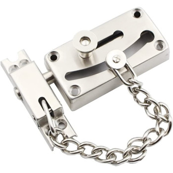dingchi Slide Bolt Latch Gate Latches Safety Door Lock with Anti-Theft Chain and Spring lock,Heavy Duty Stainless Steel Brushed Nickel Finish