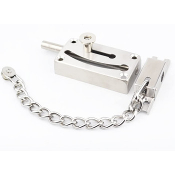 dingchi Slide Bolt Latch Gate Latches Safety Door Lock with Anti-Theft Chain and Spring lock,Heavy Duty Stainless Steel Brushed Nickel Finish